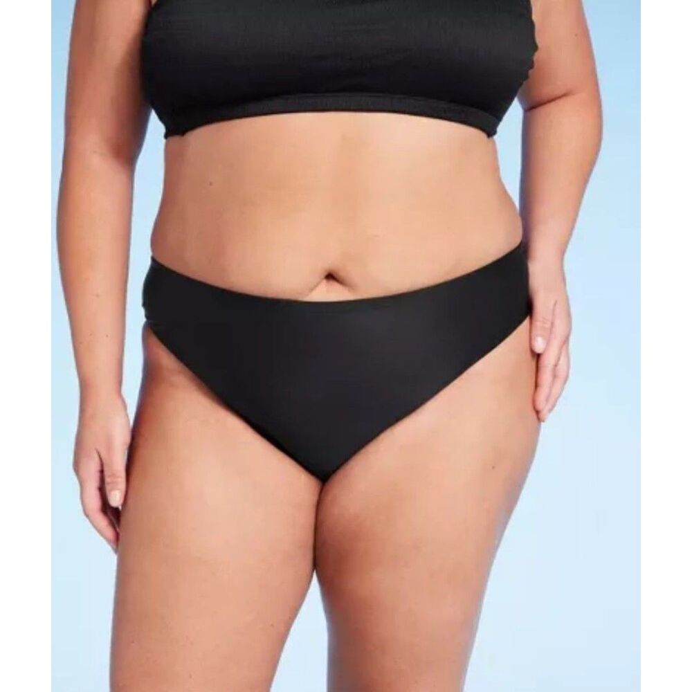 NWT Wild Fable Black Mid Rise High Leg Extra Cheeky Bikini Bottom 3X